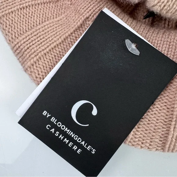 C Bloomingdales 100% Cashmere French Beret Hat Beige Tan Ribbed Knit Soft Warm - Picture 5 of 7